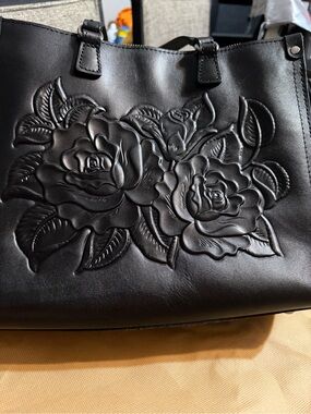 Patricia Nash Black Floral Embossed Tote purse bag roses